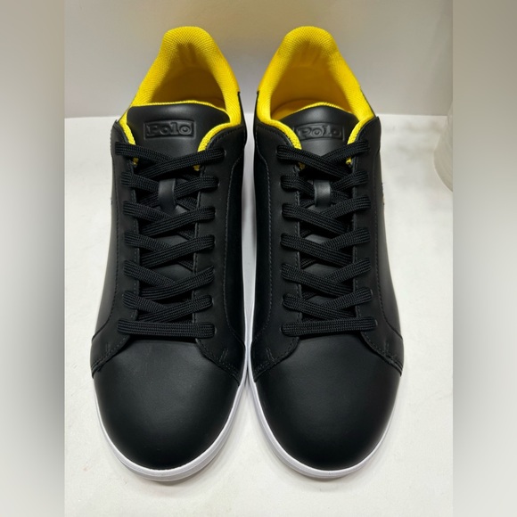 NEW Polo Ralph Lauren Heritage Court II Men’s Leather Sneakers Black Yellow 13 - Picture 2 of 9